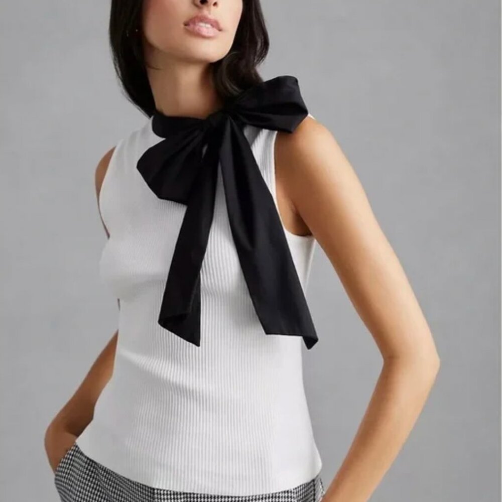 NWT Anthropologie Dolan Tie-Neck Ribbed Shell Blouse - Picture 3 of 4